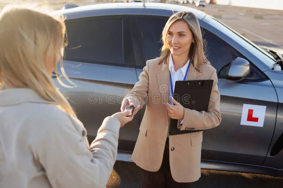 Instructor handing over car keys